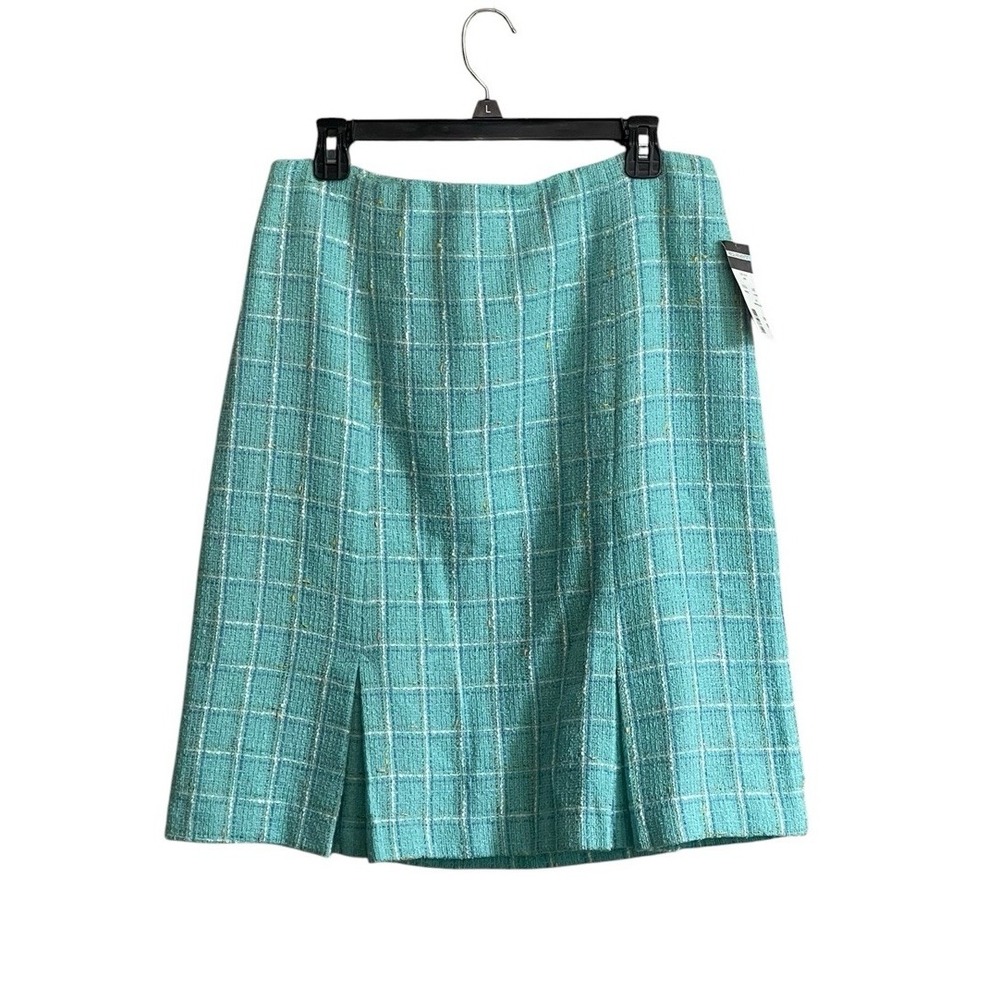 NWT Requirements Sz 16 Tweed Skirt Pencil Front Pleat Slits Preppy Academia Y2K